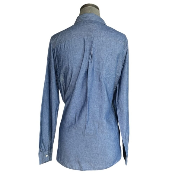 LOFT Chambray Denim Shirt Women's Blue Long Sleeve Button Down Top Size Medium - Picture 4 of 6